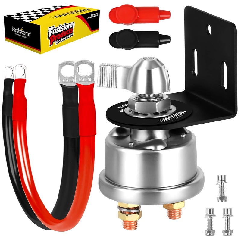 FASTSTORM 300A 12V 48V Battery Disconnect Switch with 2GA Cable Side Post Mounting Bracket High Current Battery Cut Off Heavy Duty Master Switch for Car Boat RV ATV UTV Vehicles - Image 1